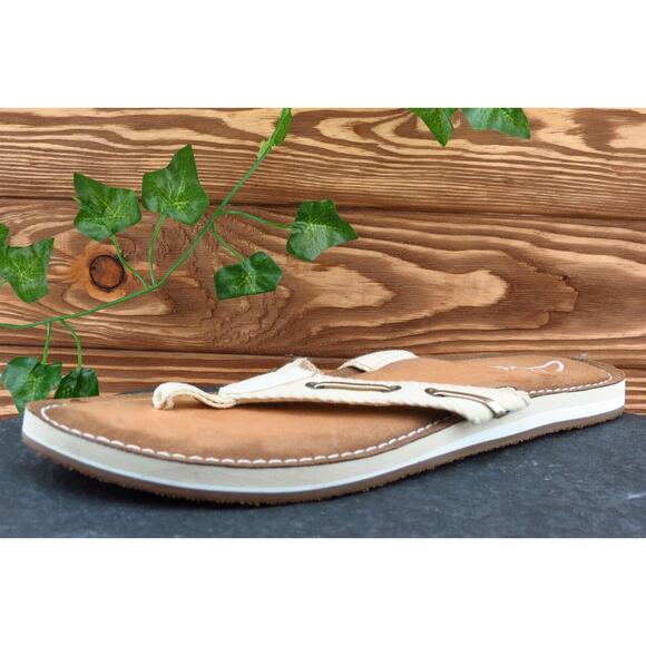 Clarks Size 9 M Beige Flip Flop Fabric Women Sandal Shoes - Picture 1 of 7